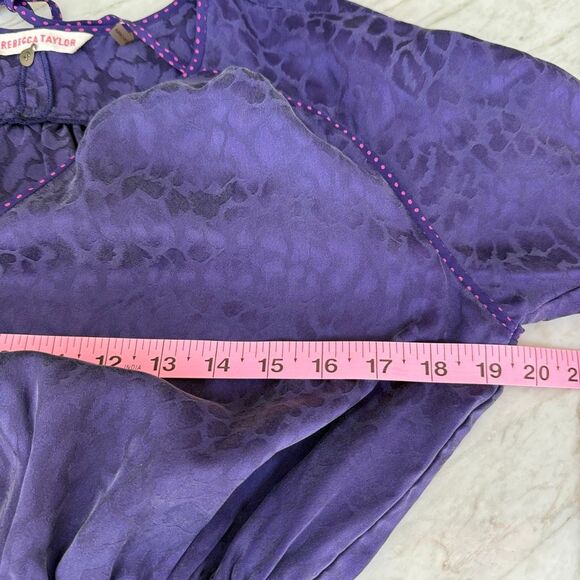 Rebecca Taylor 100% silk purple leopard print smocked waist dress size 2 - Picture 5 of 7